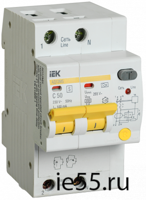Диф.автомат АД12MS 2Р 50А 100мА IEK