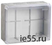 Коробка КМ41276 распаячная для о/п 240х195х90 мм IP55 (RAL7035, прозр. кр., кабельные вводы 5 шт)